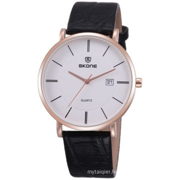 2015 quartz movement black band leather luxury watch men